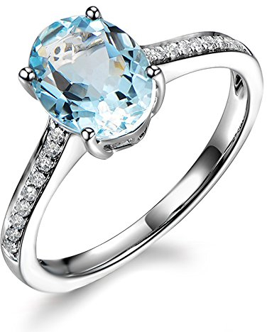 Einzigartig Klassisch echt Aquamarin für Frauen 14K (585) Weißgold natürlich Diamant Verlobungsringe März Geburtsstein Hochzeit Ring