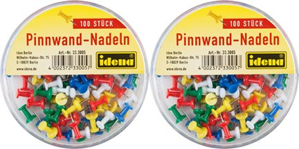 Idena 333005 - Pinnwandnadeln, 100 Stück in Kunststoffbox (2er Pack)