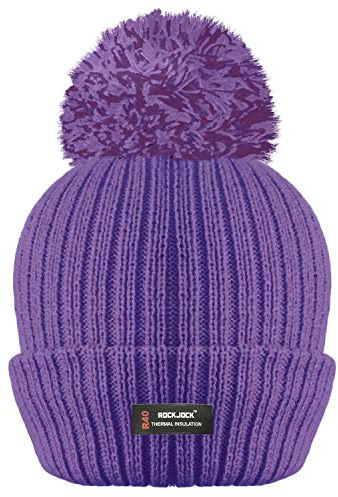RockJock Damer kvinnor vinter pom pom ribbad mössa hatt med R40 avancerad värmeisolering, VIOLETT, en storlek