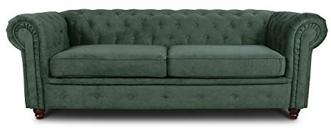 Sofnet - Sofa Chesterfield Asti 3-Sitzer (Grün, Capri 74) | Couchgarnitur, Polstersofa, Glamour Design, Strukturstoff, Holzfüße, komfortabel für Wohnzimmer