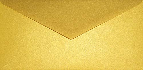 Netuno 100 Umschläge Perlmutt-Gold DIN lang 11x22 cm metallisch und edel | 120g Aster Metallic Cherish · elegante festliche goldene Briefumschläge für Weihnachten, Jubiläum & Einladungen