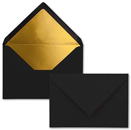 10x - Brief-Umschläge B6 mit Gold Innenfutter - 12,5 x 17,6 cm - Schwarz - (Schwarz) - Nassklebung - FarbenFroh by GUSTAV NEUSER