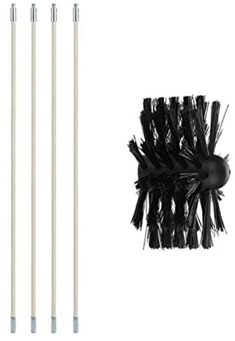 5 pièces de Nettoyage de conduits daération avec 4 tiges de 61 cm, 1 têtes de Brosse, Kit de Ramonage Poêle Pellet Réglable Brosse Nettoyage de Cheminée, Brosse de Nettoyage de cheminée