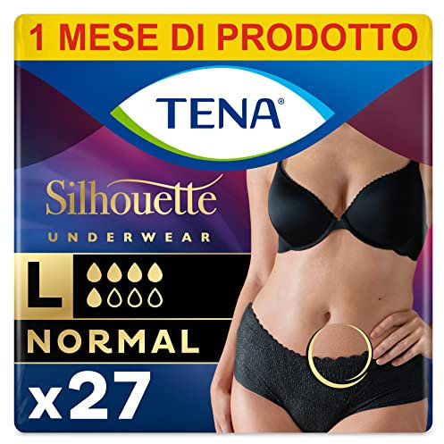 TENA Silhouette, Noir, Vita Bassa, Taglia L, 27 Mutandine per Perdite Urinarie, Elasticizzate, Monouso, per Donna