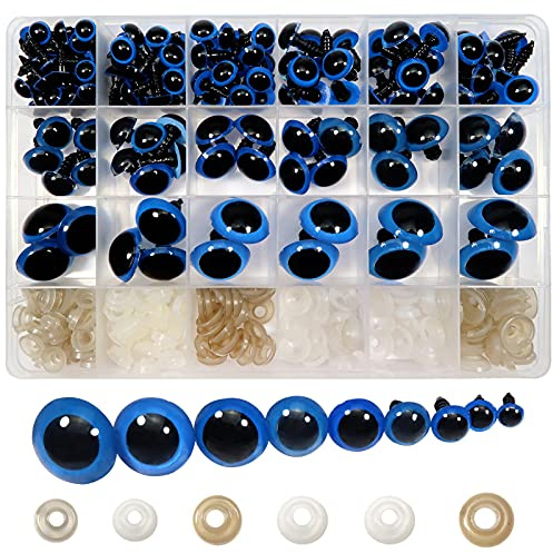 TOAOB 150 Stück Sicherheitsaugen für Häkeltiere 8-24 mm Blau Kunststoff | Knopfaugen mit Unterlegscheiben, für Amigurumi Basteln, Puppenaugen Teddyaugen für DIY Kreative Handwerk