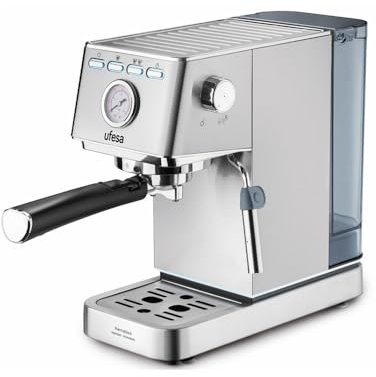 Ufesa CE8030 Milazzo Macchina Caffè Espresso e Cappuccino, Manometro, 20 Bar, 1350 W, Vaporizzatore Regolabile, 2 Modalità: Caffé Macinato o Cialda Monodose, Serbatoio 1.4L, Filtro da 1 o 2 Caffé