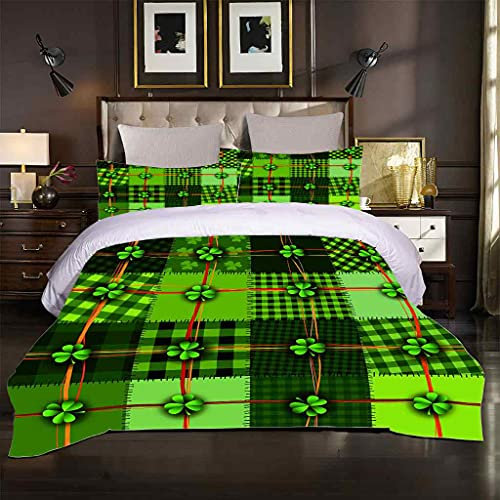 QZDUCN Copripiumino Matrimoniale Adulto Stampato 3D 260x240cm Stampa A Quadri Verde Set Di Biancheria Da Letto Microfibra Con Chiusura A Cerniera + 2 Federe Ultra Morbido In Ipoallergenica