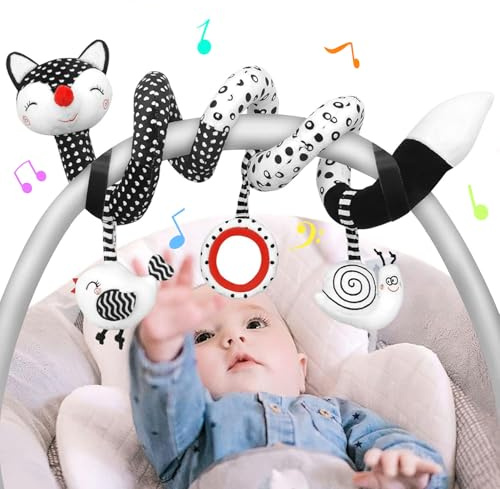 MONSTIME Car Seat Toys Black and White High Contrast Baby Toys for Newborn, Stroller Toys Newborn Toys Infant Toys for 0 3 6 9 12 Months Girls Boys, Baby Toys 0-6 Months for Crib Mobile Best Gift