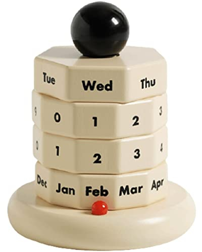 YMXWFC 2022 Tischkalender Kreativer hölzerner Schreibtischkalender 2022,4.3 x4.3 x5.3 Perpetueller Kalender, europäischer Stil Wohnkultur Wohnzimmer Schlafzimmer Dekor, Beige Desktop-Verzierung