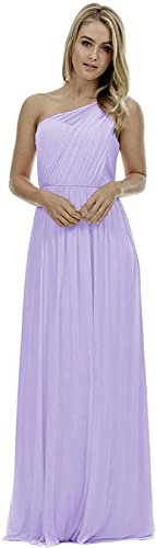 KURFACE Vestido de dama de honor de un hombro fruncido, sin mangas, vestido largo para mujeres y jóvenes, Lila, 46