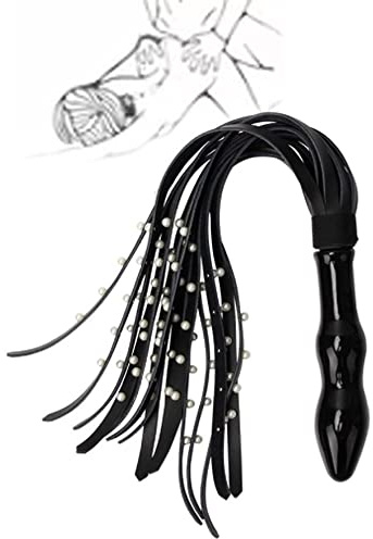 Frusta a sfera con manico in vetro Frusta in pelle, accessorio universale per il fitness per cosplay con montaggio di perle (nero)