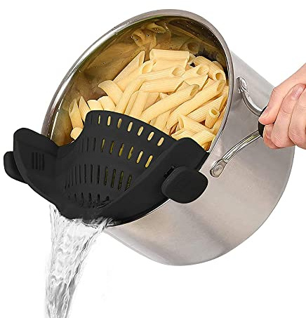 FUYTERY Colino per pasta in silicone resistente al calore Clip su pentole Strumento da cucina (Nero)