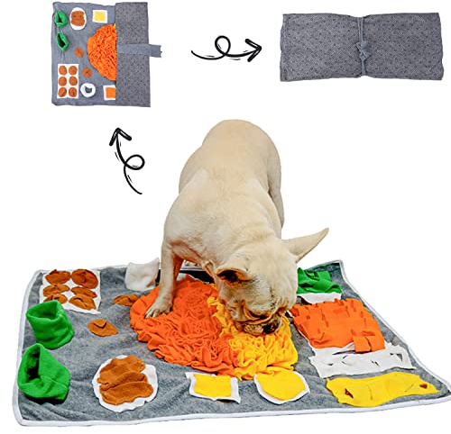 Groß Schnüffelteppich Hund | 80 x 60 cm | Rutschfest Waschbar Faltbar | 10 Trainingselemente| Hundespielzeug Intelligenz | Ideal Beschäftigung für Katze Hunde Intelligenzspielzeug | XXL Schnüffelmatte