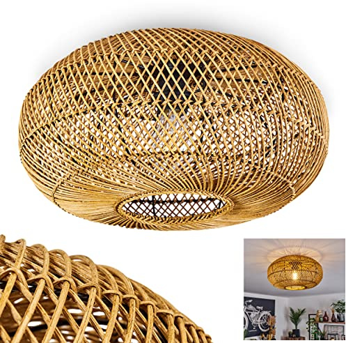 Deckenleuchte Mulstrand, moderne Deckenlampe aus Metall/Rattan in Schwarz/Natur, Leuchte im modernen Design mit Lichteffekt, ø40 cm, 1-flammig, 1 x E27, ohne Leuchtmittel