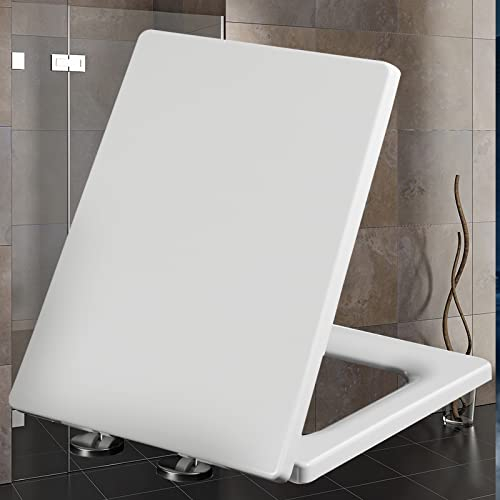 Toilettensitze Absenkautomatik Weiß Abnehmbarer Toilettensitz Absenkautomatik WC-Sitze Beschläge und Halterungen Universell inklusive, Kompatibel mit Standard-Toiletten, Weiß-40~45 cm * 34,5 cm