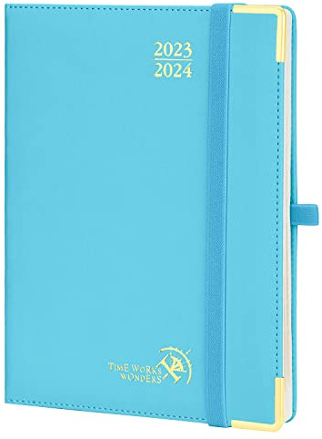 POPRUN 2023 2024 Premium Weekly Planner 22 x 16,5 cm, Vertikal Skolkalender i Läder med Hård Omslag 17 Månader Från Aug.23 Till Dec.24-100 Gsm FSC® Certified Paper - Blågrön