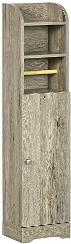 kleankin Armario de Baño Columna Auxiliar de Baño Armario Multiusos con Estante Ajustable y Portarrollos de Papel para Dormitorio 23x18x100 cm Gris