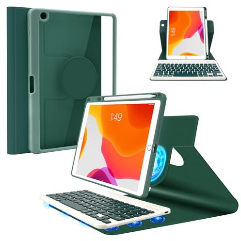 SOPPY Funda con teclado para iPad de 10.2 pulgadas para iPad de 9ª generación (2021)/iPad de 8ª generación (2020)/iPad de 7ª generación (2019), funda delgada con teclado inalámbrico desmontable y
