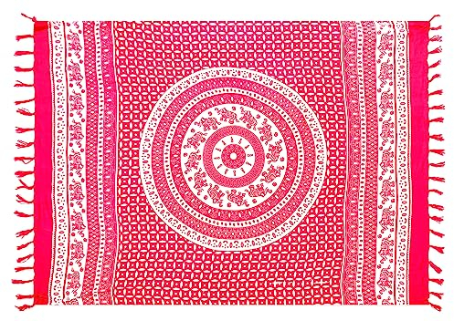 Pareo Sarong Strandtuch Damen - Wickelrock Strand - Handtuch Blickdicht als Wickeltuch oder Handtuchkleid und Wickelkleid Damen - Handarbeit aus Fair Trade Herstellung Batik Pink Weiß Kreis