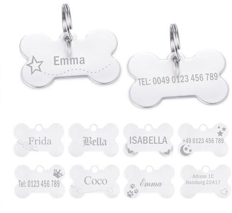 2 Stücke Hundemarke mit Gravur Hundeknochen Adressanhänger Silber Hund ID Tag mit Schlüsselring Haustier Adressschild Adressmarke für Hundehalsband