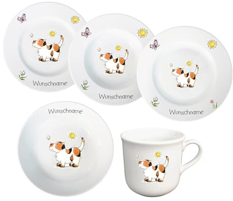 Kindergeschirr Kinderservice 5-tlg. Hund Kinder Geschirr Porzellan Teller Tasse Müslischale personalisierbar mit Wunschname Name Kombiservice mit Namen personalisiert
