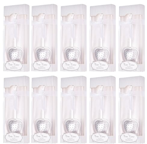10 Pieces Stainless Steel Tea Infusers for Loose Tea Heart Shaped Tea Infuser Long-Handled Tea Spoon for Baby Shower Bridal Wedding Favors Guests Souvenirs Individual Package