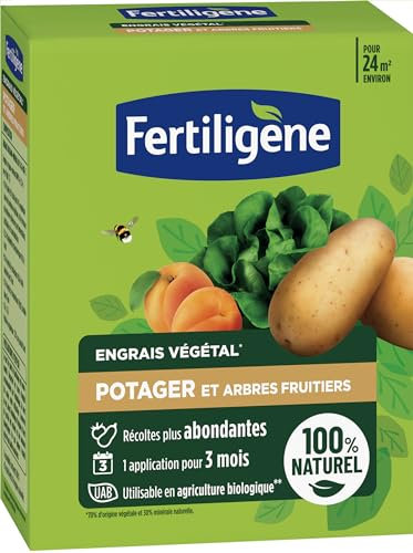 FERTILIGENE FEGPOT12 - Engrais Végétal Potager et Arbres Fruitiers 1,2 kg - Des récoltes plus abondantes - Seulement 1 application en 3 mois - Jusqu'à 24 m² environ -Produit 100% naturel avec zéolite