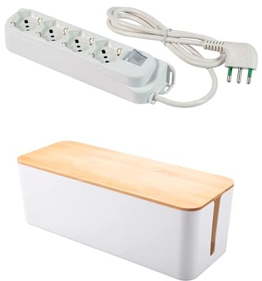 FANTON 484205S-B kit multipresa + box - Multipresa 4 prese bipasso schuko 2P+T 16A cavo 3 m. 3G1 H05VV-F spina a squadra italiana 2P+T 16A - interruttore bipolare luminoso - con box da tavolo