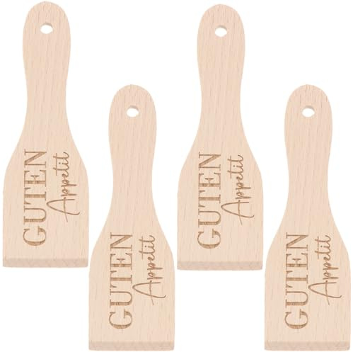 Spruchreif | 4-teiliges Set: Holzschaber „Guten Appetit“ | Raclettespachtel 4 er Set mit Gravur | Racletteschaber Holz | Raclette-Schaber mit Spruch | Raclette Zubehör | Küchenhelfer