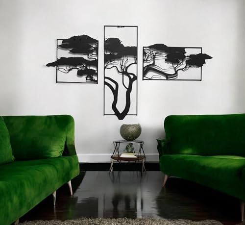 Tubibu Baum des Lebens Wanddeko, Wandbild aus Metall Schwarz, Haus Wandkunst-Dekoration, Wandaufkleber 3D, Moderne Deko, Bilder für Zuhause Büro Schlafzimmer, Wohnzimmer und Küche (Large)