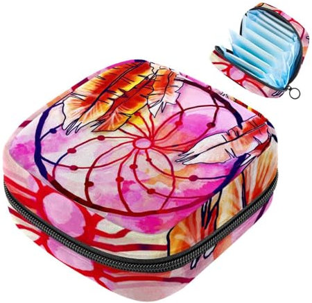 Aufbewahrungstasche für Damenbinden, Boho, Bohemia, Traumfänger, Pink, Hippie, tragbare Menstruationspappe, Slipeinlagen, Tampons, Damenbinden, Aufbewahrungshalter für Frauen, Schule, Büro