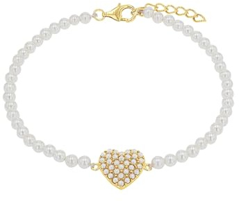 Amor Armband 925 Sterling Silber Damen Armschmuck, mit Glasperle, 17+2 cm, Weiß, Herz, Kommt in Schmuck Geschenk Box, 2038084