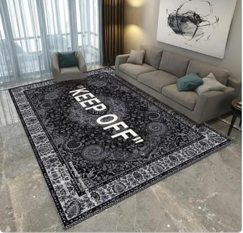 PASPRT Weißer Schwarzer Retro-Keep-Off-Teppich Grau Gemustert Keep Off Home Decor Moderner Teppich Mode Dekor Teppich 200X300Cm