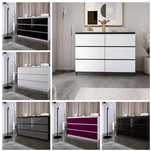 Faizee Möbel Schubkastenkommode Zoe 120-6 Schubladenkommode (Lila Hochglanz, Korpus: Schwarz)