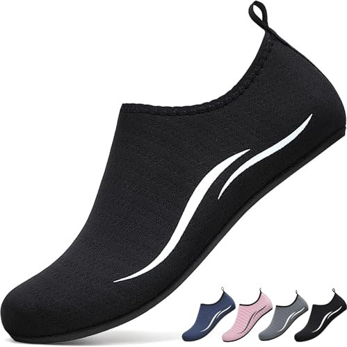 BARFULKER Badeschuhe Herren Damen Wasserschuhe Neopren Schwimmschuhe Strandschuhe Schnell Trocknend Aquaschuhe rutschfest Leicht BarfußSchuhe,Schwarz 39 EU