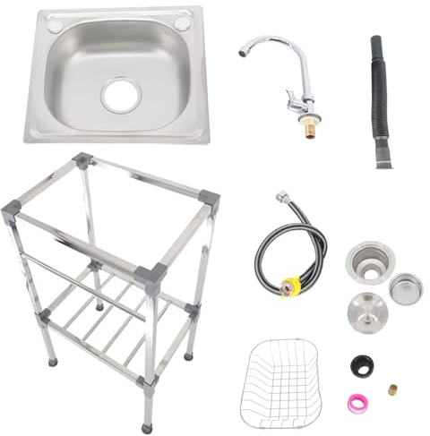 Edelstahl Multifunktionswaschtisch Spültisch mit Wasserhahn Werkbank und Aufkantung Waschbecken Edelstahl Spüle Klein Edelstahl Waschbecken Außen Küche mit Ablassvorrichtung Robust und Stabil(Size:38x