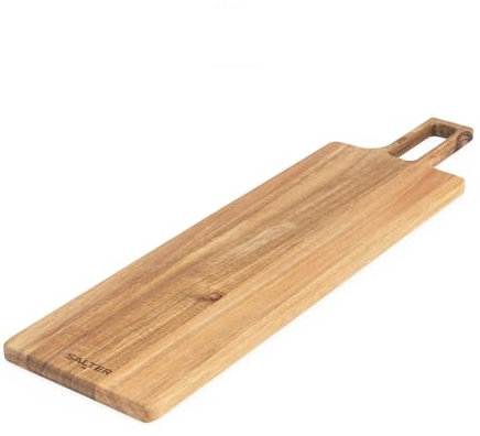 Salter BW13694EU7 Toronto Serving Board – 55 cm Wooden Cutting Board, Large Grazing Board, FSC®- Certified Acacia Wood, Rectangular Charcuterie Board with Paddle Handle, Hanging Hoop, Easy to Clean