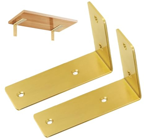 Vebetter Winkel Regal, 2 Stück Regalwinkel Schwerlast, Verdickung Regalwinkel Edelstahl Multifunktionale Metallwinkel 90 Grad für Wandhalterung Regal, Regalhalterung Gold, Eckregal, Hölzern Möbel.