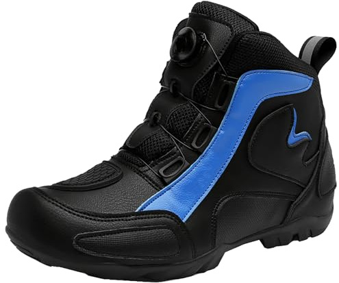 PLABNK Chaussures D'équitation De Moto (36-47), Bottes De Protection Antidérapantes/cross, Boucle Rotative + Conception Réfléchissante De Nuit, Chaussures De Sports Motorisés,40,Blue