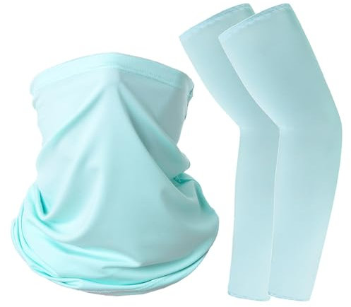 PBAHAUP Manicotti Braccio Raffreddamento Maniche di Protezione Solare Anti UV con Passamontagna Traspirante per Il Viso, Manicotto Braccio UV Protezione Manicotti di Ghiaccio moderato blu