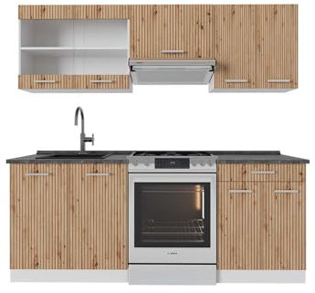 Vicco Küchenzeile R-Line, Küchenblock, Artisan Eiche/Weiß, 200 cm, AP Anthrazit