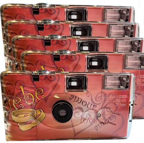 PHOTO PORST Lot de 5 appareils photo jetables 1A Edition Amore & Liebe avec cœurs, avec flash, piles et film (lot de 5, 27 prises chacune)