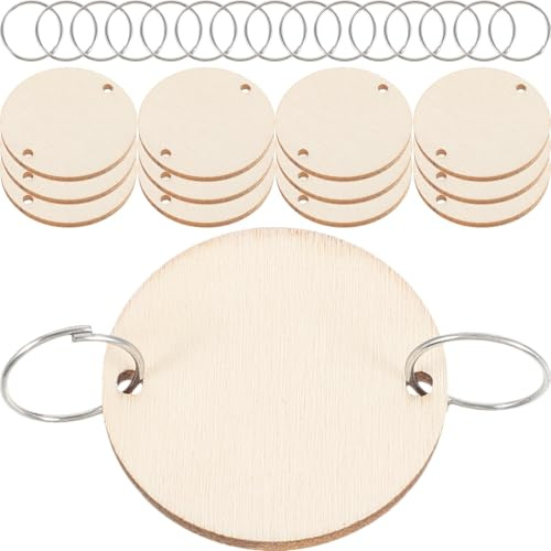 Tofficu 50pcs Round Wooden Slices with 50 Iron Loops Set for Birthday Reminder Hanging Wooden Plaque Board DIY Calendar Accessories Home Decoration (Burlywood)