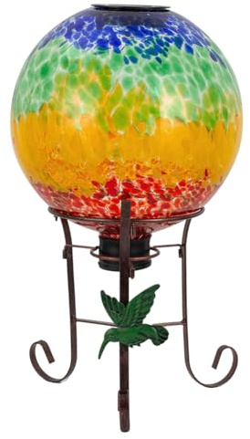 Stargarden Solar Powered Gazing Ball, 10 Inch Glass Gazing Globe, Decorative Gazing Balls with Metal Ball Stand, Colorful Solar Globes for Patio, Lawn, Garden Decor