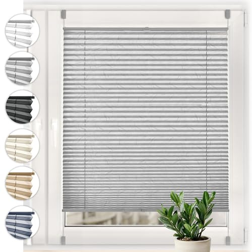 Sonello Plissee Crush Klemmfix ohne Bohren 45cm x 200cm Grau Faltrollo Plisseerollo Jalousie für Tür & Fenster Blickdicht Sichtschutz Sonnenschutz Fertifplissee Rollo