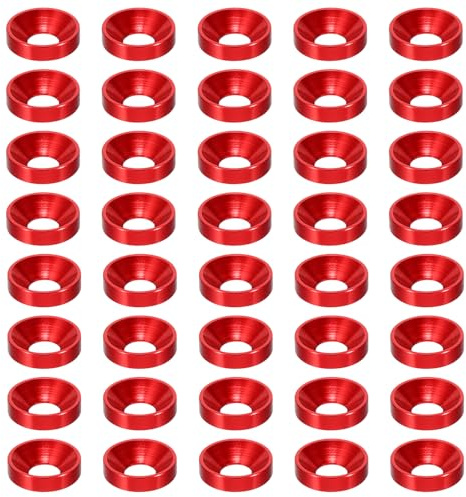 PATIKIL Rondelle Fraîche M4 à Tête Fraisée, 60 Pièces Rondelle de Vis à Tête Plate en Alliage d'Aluminium Anodisé pour Pièces d'Accessoires Mécaniques Modèles DIY, Rouge