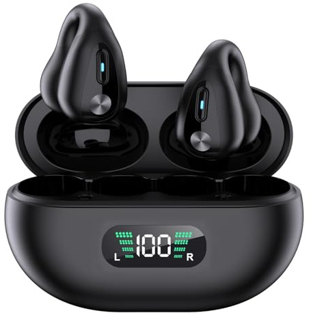 Mini écouteurs Bluetooth sans fil à clip avec étui de charge, casque de sport, conduction osseuse, pour TV, téléphone, ordinateur portable, musique (noir)