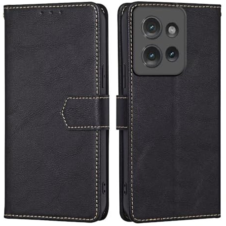 RankOne fodral för Motorola Moto G75 5G (6,78 tum) mobiltelefonfodral av läder – fodral med magnetisk stängning – skyddsfodral – svart