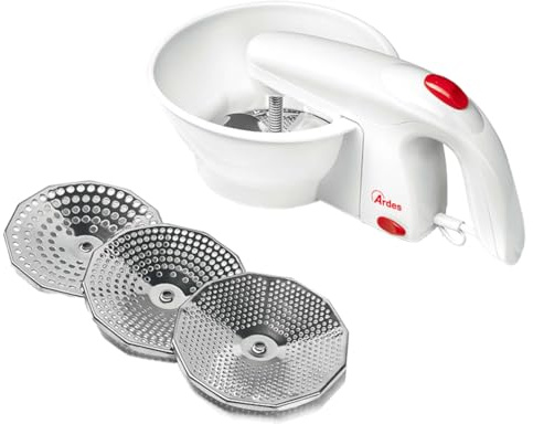 Ardes ARPASS01 – Frullatore elettrico per purea e panna con 3 dischi da taglio in acciaio inox, ideale per verdure, pomodori e pappe per bambini