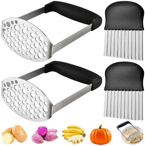 NINGYER 2 Pièces Presse Purée Manuel, Presse Puree Avec 2 Coupe-Pommes de Terre à Dents de Loup Convient pour LégumesL, Fruits, Cuisine, Cuisson (Noir)